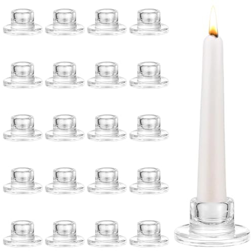 Uppsättning av 20 glas ljusstakar för stavljus – liten klar ljushållare av glas för bröllop, jul födelsedagsfest & bordsdekoration – elegant dekoration för alla tillfällen