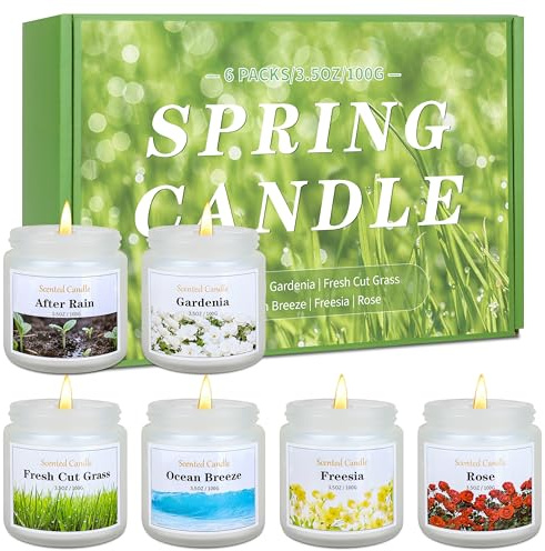 Coffret de bougies printanières, lot de 6 bougies parfumées aux senteurs florales, bougies en cire de soja (21 oz au total) pour parfumer la maison, coffret cadeau printanier pour femmes et hommes