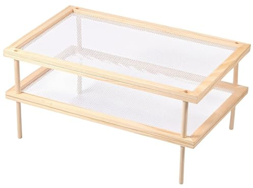 Lawnoval Wooden Herb Drying Rack with Stackable Layers and Breathable Net for Pasta Flowers and Kitchen Food Preservation
