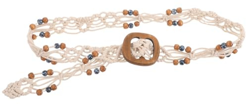 ifundom Cintura Boho da Donna con Perline in Legno Cintura Annodata Regolabile in Corda Cerata Intrecciata Stile Hippie per Abiti Estivi e Vacanze Casual