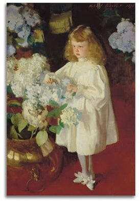 John Singer Sargent Famous Painting Posters Girl Portrait with Vase of White Hydrangeas FlowersArtworks Picture Print Wall Art Painting Canvas Decor Homes Decorative 08x12inch(20x30cm)