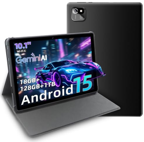 UBDXBD Tablet 10 Pulgadas, Android 15 Tablet con Funda, 18GB RAM +128GB ROM, Octa-Core T30, 1TB TF Expandable, Pantalla IPS HD 1280x800, 6000mAh, 5MP+8MP, WiFi 6, Gemini AI, GPS, GMS, Face ID, BT 5.0