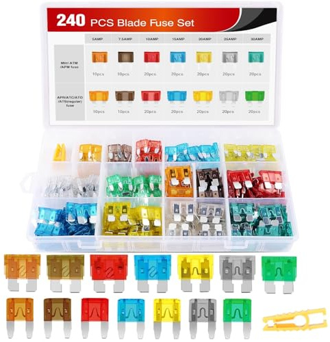 Nilight - 50018R 240pcs Standard and Mini Blade Fuses Set,5A 7.5A 10A 15A 20A 25A 30A ATC APR ATO ATS Standard and ATM APM Mini Automotive Blade Fuse Assortment Kit, Black/Sliver/Pink/Green