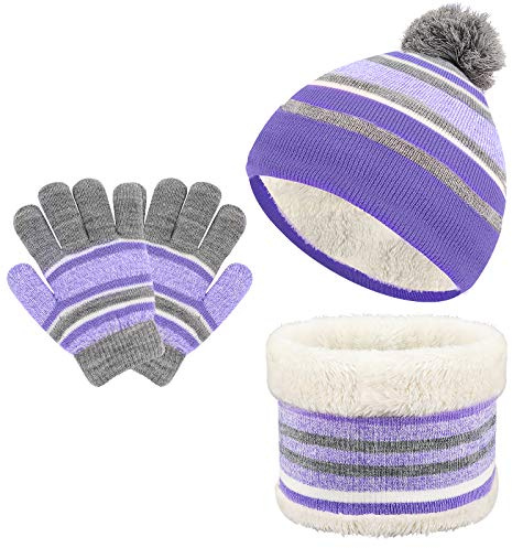 TAGVO 3in1 Invierno Set de Bufanda, Gorro y Guantes para niños, Invierno Grueso Polar, Tejido térmico, Bufanda, Guantes, para niños, niños, niñas, de 3 a 6 años, Conjuntos de Accesorios de Invierno