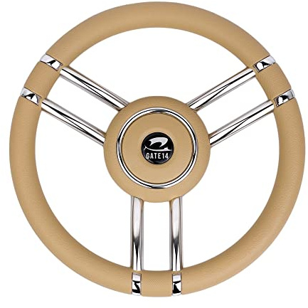 GATE14® Volant à 6 branches en acier inoxydable et PU Ivoire 'Elba' pour bateau ou bateau pneumatique Ø 35 cm