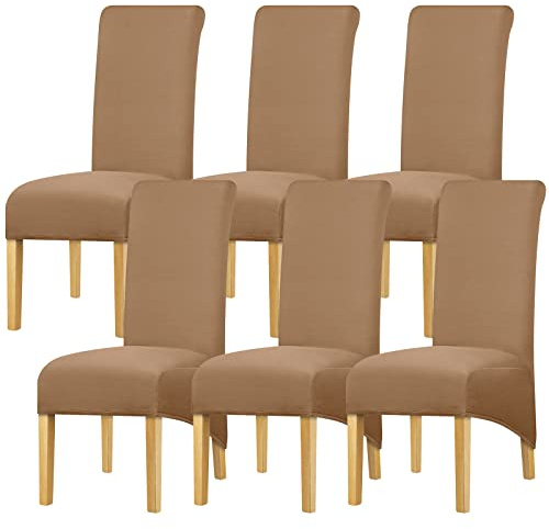 Leorate High Back Chair Covers Stretch Spandex Fabric Chair Slipcover Large Thick Seat Cover for Home Dining Room Kitchen Hotel (Pack of 6, Camel)