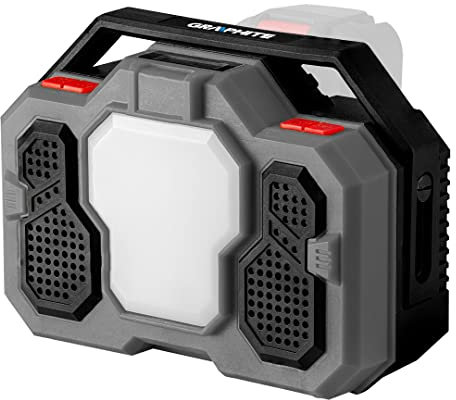 GRAPHITE Akku-Netzwerk-Radio Energy+ 18V, Bluetooth, Li-on, 21W Leistung/LED 15W, 2 x 3W Lautsprecher, 6500K Farbtemperatur, FM-Radio 87,5-108 mHz,