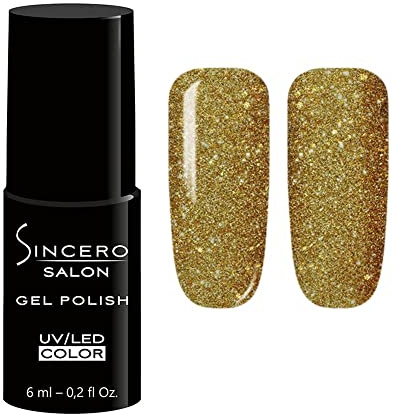 Sincero Salon - Premium UV Gel Nail Polish - Flash Gold - Gel Nail Varnish - Nail Art - Long-Lasting High Gloss Wear - Gold Gel Nail Polish - Gel Nails - Glitter Gel Nail Polish - Rich Pigment