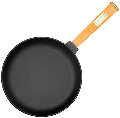 4BIG.fun Gusseisenpfanne 24 cm Pfanne aus Gusseisen Induktion Gußeisenpfanne mit Holzgriff Gusseiserne Bratpfanne geeignet für Gasgrill, Backofen, Feuerstelle und alle Herdarten inkl. Induktion