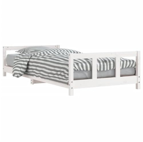 vidaXL Kinderbett, Kinder Bettgestell mit robusten Latten, Hausbett für Kleinkinder ab 4 Jahren, Einzelbett Kinder Jugendbett Holzbett, Weiß 90x200 cm Massivholz Kiefer