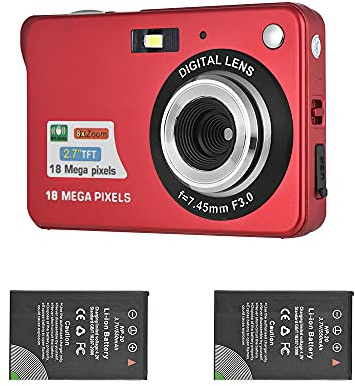 Andoer Digital Camera, Portable Camera 2.7-Inch LCD 720P HD Video Camcorder 18M 8X Zoom Anti-Shake with 2Pcs Rechargeable Batteries for Kids Students Teens (Red)
