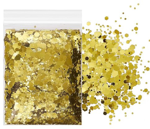 50 g handgjorda guld-paljetter, hantverk glitterpulver, guld glitterpartiklar, fyllda paljetter, gör-det-själv handgjorda, lämpliga för kläder, hantverk etc