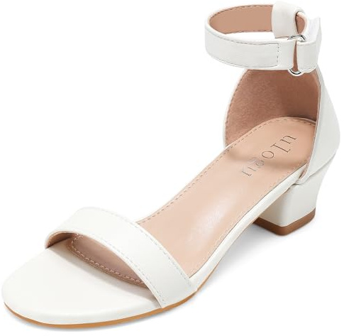 FOGOIN Sandales de fête pour filles - Talons bas - Sandales princesse à | Chaussures de mariage à paillettes avec sangle de cheville, semelle antidérapante, sangle réglable, ajustement sûr