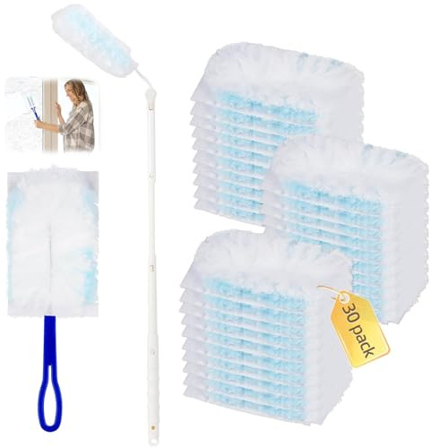 Swiffer für Staubmagnet – Premium Staubwedel mit Teleskopstange, 30 Nachfülltücher inklusive, für 360° tiefgreifende Reinigung geeignet – Effizienter und umweltfreundlicher Staubmagnet