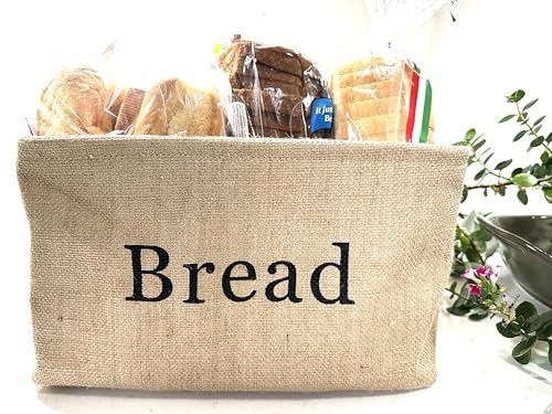 KINTNER DESIGNS Bread Storage Bin- Burlap basket for keeping Bread, Rolls and other items for Kitchen Counter or Pantry