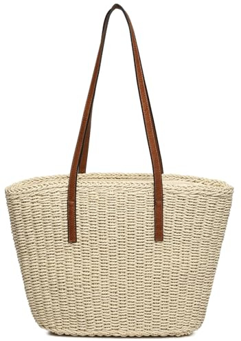 Beaguful Women's Shoulder Handbags Beach Chic Tote Purse Leisure Vacation Hobo Bag with Zipper Closure Beige