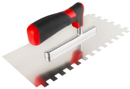 Cazzuola dentata 12 x 12 mm per la posa di piastrelle, spatola dentata in acciaio inox, manico ergonomico professionale, in acciaio inox, 270 x 130 mm