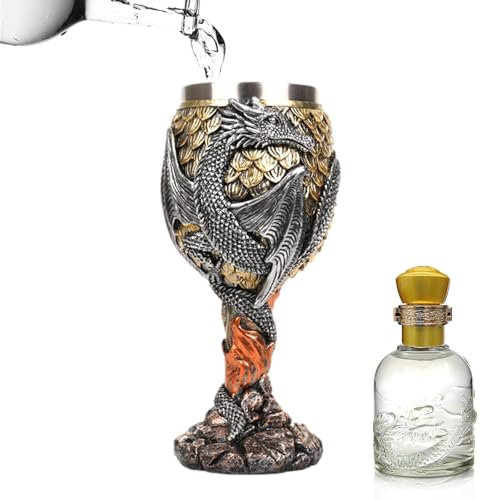 Vriusi Vaso de dragón, cáliz de dragón - Cáliz de vino de dragones medievales de acero inoxidable,Cálices de copa versátiles y seguros para reuniones y decoración de fiestas