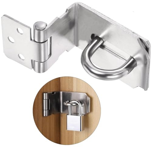 Litensh 90 degrés Loquet Porte à angle droit, 3 Inch Loquet de Cadenas Agrafe en acier inoxydable Moraillon De Verrou Porte de Sécurité Porte Fermoir de Cadenas Loquet de verrouillage argenté