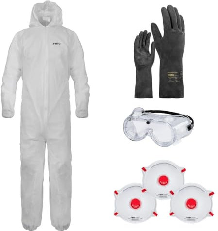 VITO Kit de Protection Phytosanitaire EPI - Combinaison Taille XL + Lunettes et Gants de Protection Chantier Agriculture