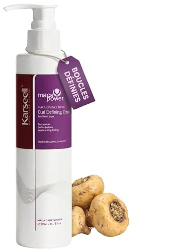 Karseell MACA CARE SYSTEM Stylingkräm lockigt hår definition lockar fuktgivande reparation anti-frizz sulfatfri parabener argan murumuru keratin glans volym glans 200 ml
