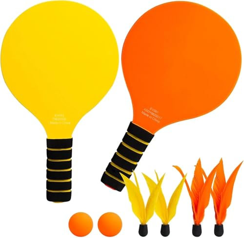 ROYUEXT 2 Strandschläger und Bälle Set Holzpaddelball (gelb + orange)