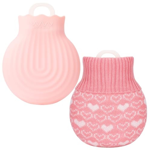 Bottiglia d'acqua calda piccola da 240 ml con custodia, mini sacchetti in silicone con manicotto rimovibile per sollievo termico, vita, schiena, collo, dolori alle spalle, regalo per bambini, donne