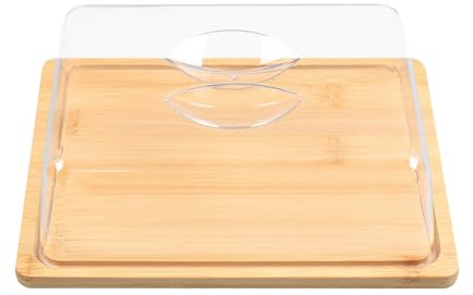 YedZen Bandeja para tartas con tapa, 24 cm, soporte para tartas de madera con tapa y pie, bandeja para tartas de bambú con campana y asa, rectangular, irrompible, soporte para tartas, hornear