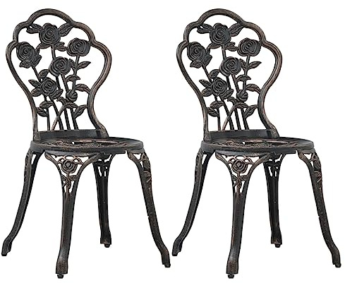 KTHLBRH Ensemble de 2 Chaises de Bistro en Aluminium Coulé avec Motif Floral Décoratif pour Jardin, Patio ou Balcon – Résistantes aux Intempéries et Durable, Support 110 kg