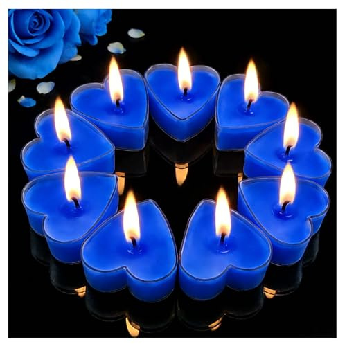 Chuanhylis RomáNtico de Velas，Sin Humo Velas Romanticas, PrevencióN de Derrames Vela CorazóN，Para Decoración Del Aniversario de Cumpleaños Del DíA De San ValentíN de la Boda（Azul）