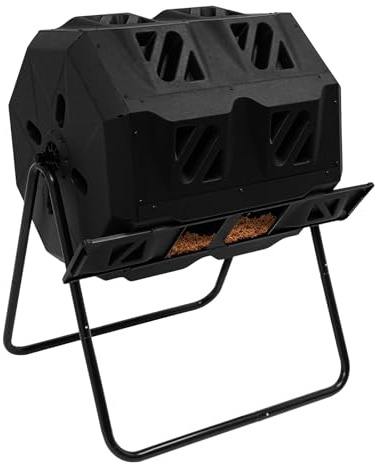 Compostiera a tamburo da 160 l, compostiera da giardino con 2 camere e porte di ventilazione, compostiera rapida da girare, robusta compostiera termica per rifiuti di cucina e giardino, facile da