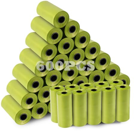 Withosent 600 Pièces Sac a Crottes Chien, 40 Rouleaux Sac a Caca pour Chien avec Distributeur a Crottes, Portable et Anti-Fuite Sacs Ramasse-Crottes pour Chiens 33x22.8cm