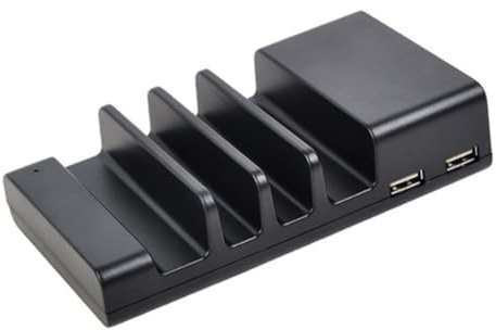 OFFIGAM Stazione di Ricarica USB Multipla Protezione da Sovratensione 4 Porte in Plastica Nera e Funzione di Sicurezza per Laptop e Dispositivi Indossabili