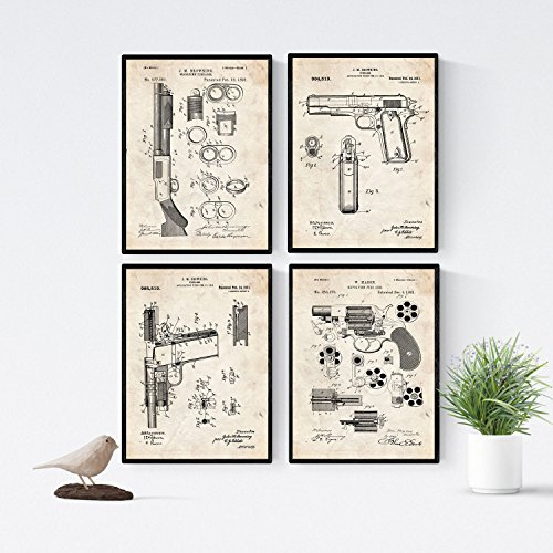 Nacnic vintage – 4-pack ark med patentarmar. Ställ in affischer med uppfinningar och gamla patent. Välj den färg du gillar. Tryckt på 250 gram