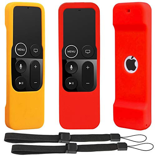 [2 Unidades] Funda Protectora Antideslizante Compatible con Apple TV 4K 4ta 5ª generación Siri mandos a Distancia - Pinowu Silicona a Prueba de Golpes Cubierta para TV 4 4K Remoto (Rojo + Naranja)