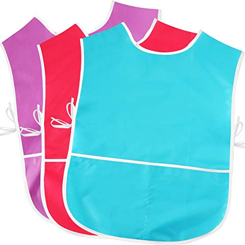 Skylety 3 Pcs Kids Art Smocks Waterproof Painting Aprons with Pocket for for Age 6+ Years Kitchen Classroom Art Activity(Pink, Purple, Blue)