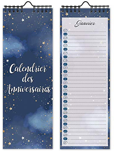 Calendario perpetuo de cumpleaños de pared francesa para familia, oficina o niño (Starry)