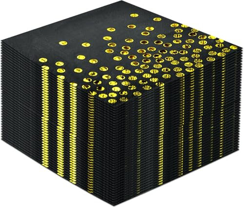 Servietten,Serviette mit Goldenen Punkten, 60 Stück Servietten für Partys, Für Veranstaltungen wie Geburtstagsfeiern, Hochzeiten und Feiertagsfeiern, Schwarz