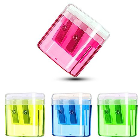 Redamancy Sacapuntas, Sacapuntas de 4 Colores con Deposito, Sacapuntas de Doble Agujero, Sacapuntas Portátiles, Antideslizantes de Seguridad, Adecuadas para Uso Doméstico y Escolar