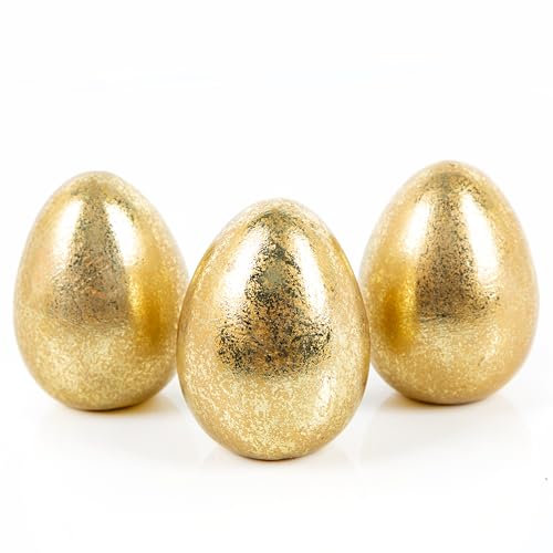Logbuch-Verlag 3 kleine goldene Ostereier Eier aus Keramik goldfarben glänzend Osterdekoration Tischdeko Ostern 8 cm