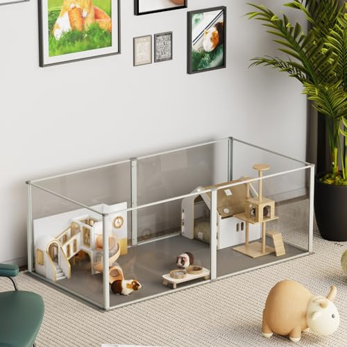BingoPaw Enclos Lapin Intérieur Modulable: Parc Cochon d'Inde en Métal avec Fond - Cloture pour Petits Animaux Hamster Rongeur en Acrylique 124x63x40cm