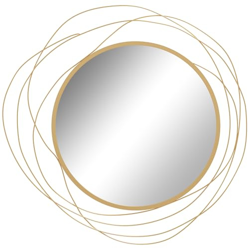 HOMCOM Specchio Moderno Rotondo a Muro con Ganci, Specchio da Parete in Vetro e Metallo, Ø65x1 cm, Oro