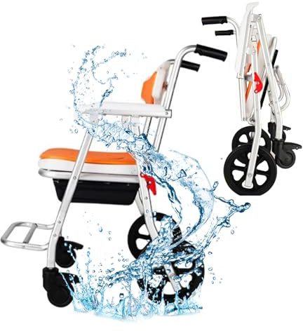 SULQING Sedie da Doccia Pieghevoli per Anziani, Sedia da Doccia con rotelle, Sedia da Toilette, Sedia a rotelle per Doccia, capacità di Peso 150 kg, Sgabello da Bagno per Doccia Interna per Anziani