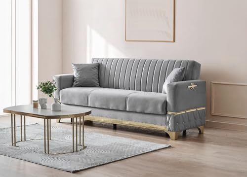 Stella Furniture - ISTANBUL Sofa Bed for Living Room with One Cushion, Convertible Seater Sofas & Couches with Storage - Free Assembly & Delivery (3 Seater, Gray)
