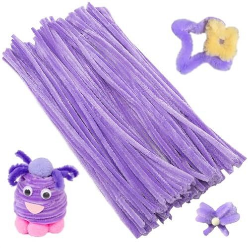 Pack of 100 Pipe Cleaners Chenille Wire 30 cm Bending Plush Art Pipe Cleaners Colourful Craft Set Bendable DIY Twist Stick Bending Plush Colourful for Crafts and Decorating (Light Purple)