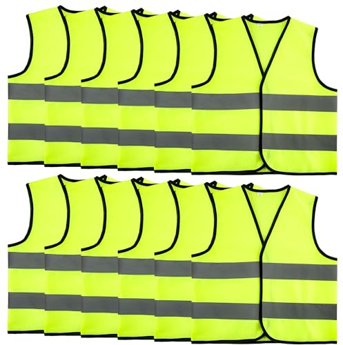 12 Pcs Kids Hi Vis Vest High Visibility Reflective Vest Bulk Child Hi Vis Safety Vests with Reflective Strips for Girls Boys Outdoor Activities (XL, 13-15 years(140-160 cm))