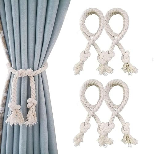 Miraculife Vorhang Raffhalter, 4 Stück Boho Raffhalter für Vorhänge, Seil Curtain Rope Buckle, Gardinenhalter Vorhanghalter Vorhangbänder, Gardinen Raffhalter für Schlafzimmer Office Wohnzimmer