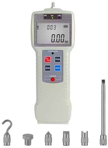 Dinamómetro digital, medidor de fuerza de empuje y tracción de alta precisión con unidades (N, Kg, Lb), modos en tiempo real/pico/pico automático, pantalla LCD, for pruebas de tensión y compresión(500