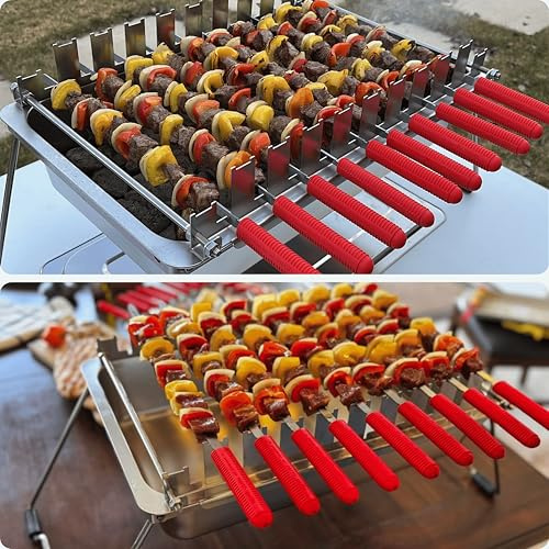 𝗖𝗵𝗮𝗿𝗰𝗼𝗮𝗹 𝗞𝗮𝗯𝗼𝗯 𝗚𝗿𝗶𝗹𝗹 by 𝗡𝗼𝗿𝘁𝗵 𝗚𝗿𝗶𝗹𝗹𝘀: precise heat control, silicone-handle square & flat skewers, charcoal starter tool​, tongs, BBQ gloves, and storage & travel bags.