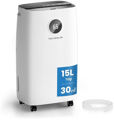 TECXERLLON Luftentfeuchter Elektrisch 15L, 30㎡(110m³), Entfeuchter Elektrisch für Keller Raumentfeuchter Elektrisch mit Touchpanel, 2,5L Wassertank, Schlauchentwässerung, 46dB, 24H Timer, 3 J. Gar
